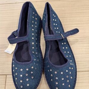 Aerie Denim Mary Jane Ballet Flats Women's Shoes, Size 10